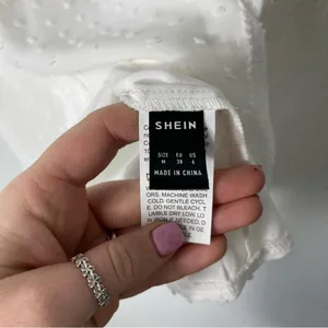 SHEIN VCAY Swiss Dot Guipure Lace Panel Ruffle Sleeve Blouse size Medium thumbnail 4