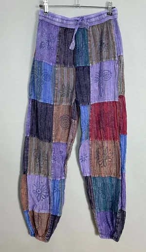 Patchwork Jogger Pants Travel Hippie Purple Red Blue Elastic Waist Cotton Nepal thumbnail 1