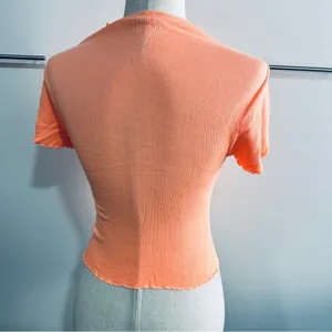 FP Movement Madeline Funnel Baby Tee XS Peach Ribbed Lettuce Hem Top thumbnail 7
