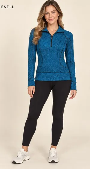 Lululemon Blue Black Static Print Half Zip Pullover Long Sleeve Top Size 4 thumbnail 1