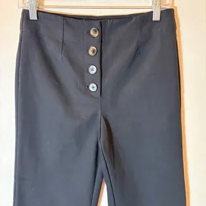 LOFT Petites Black‎ High Waist Button Fly Cropped Wide Leg Pants Size 2P thumbnail 2