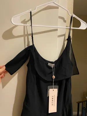 NWT oh Polly black mini dress with off shoulder design, size 6 thumbnail 4