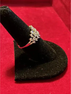 Silver Tone Baguette and Pear Cut CZ Marquise Tiara Statement Ring thumbnail 3