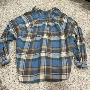 American Eagle blue, green, brown, tan, white plaid long sleeve flannel S thumbnail 9