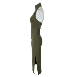 Aritzia Wilfred Smooth Matter Remedy Olive Green Halter Slit Maxi Dress Size XS thumbnail 3