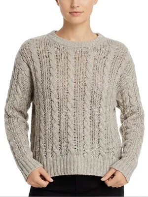 American‎ Eagle Womens XS Oatmeal Cable Knit Sweater Open Knit Cropped Pullover thumbnail 1