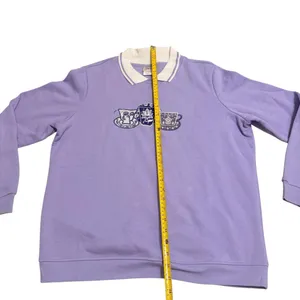 Vintage Grannycore Collared Sweatshirt‎ Pastel Purple Teacup Embroidered Size L thumbnail 7