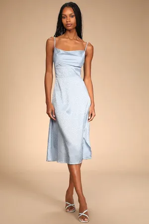 Lulus Light Blue Jacquard Animal Print Cowl Neck Midi Dress Small thumbnail 2