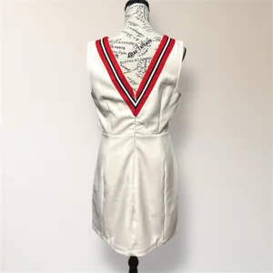 NWT English Factory Anthropologie L Beige Sleeveless Dress Varsity‎ Stripe Retro thumbnail 4