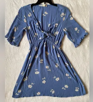 Billabong Blue V-Neck Floral Mini Dress Size Small thumbnail 2