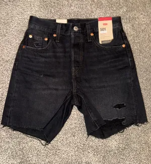 Levi's 501 High Rise Original Shorts Black Distressed Frayed Hem Size 25 thumbnail 1