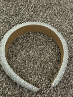 White Faceted Beaded Padded Headband Bridal Coquette Wedding Hair Accessory thumbnail 8