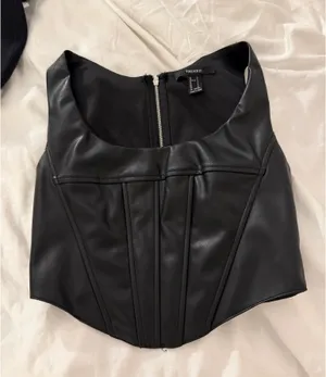 Forever 21 Black Leather Corset Top thumbnail 1