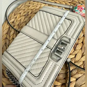 Rebecca Minkoff Purse Chevron Quilted Small Love Crossbody in Perla Pale Grey thumbnail 8