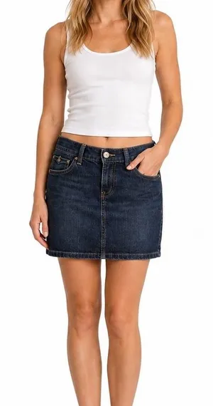 Old Navy Low Waist Denim Skirt Size‎ 1 Dark Wash Stretch Straight Jean Skirt thumbnail 1