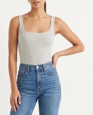 Naked Wardrobe Heather Gray Scoop Neck Ribbed Tank Bodysuit XS thumbnail 1