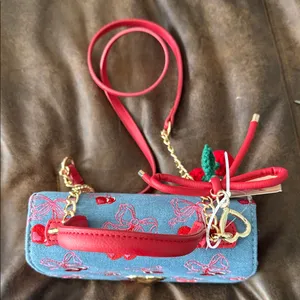 Betsey Johnson Cherry Embroidered Denim Handbag with bag charm NWT thumbnail 9
