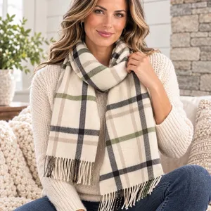 Charter Club Beige Plaid Luxury 100% Cashmere Scarf thumbnail 1
