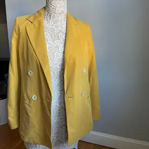 Mango Suit Mustard Yellow Double Breasted Blazer Business Casual Quirky sz 2‎ thumbnail 2