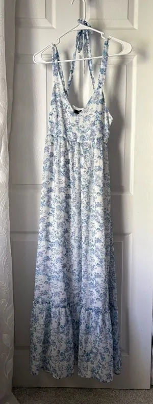 Lulus My Love Story Floral Print Tie-Back Maxi Dress side zipper size S thumbnail 1