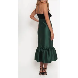 Petal & Pup Amelia One-Shoulder Velvet & Satin Midi Dress Emerald Black Sz L NEW thumbnail 2
