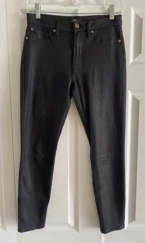 7 For All Mankind Faux‎ Suede Skinny Pants Womens Size 27 Black Coated Ankle thumbnail 1