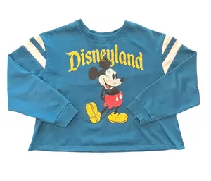 Disneyland Resort Cropped vtg look blue MickeyMouse Varsity Stripe Sweatshirt XL thumbnail 1