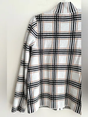Rachel Zoe Women’s Plaid Sweater Jacket, Black/White/Tan, Fall Outerwear, Large thumbnail 12