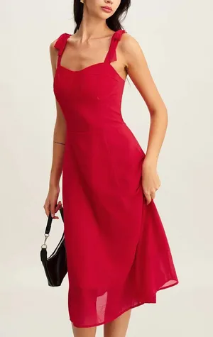 Rihoas Red Sweetheart Neck Tie Strap Midi Dress thumbnail 3