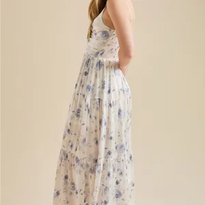 Altar'd State Cream and Blue Floral Maxi Dress thumbnail 2
