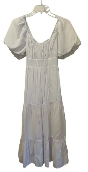 Altar’d State White Puff-Sleeve Maxi Dress thumbnail 1