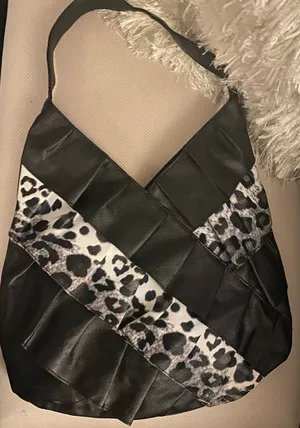 Animal Print Ruffle Shoulder Bag | Black Faux Leather Leopard Purse thumbnail 1