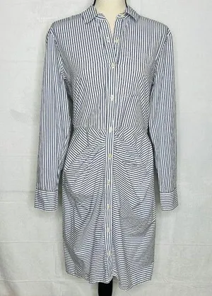 Gap Button-Down Shirt Dress Long-Sleeve Striped Gathered Waist Cotton Sz M thumbnail 1