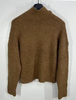 J.Crew Women M Caramel Brown‎ Bouclé Yarn Knit Sweater Mock Neck Long Sleeve thumbnail 1