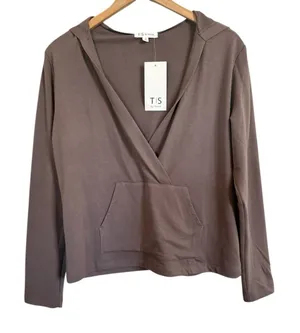 TS by Thrive NWT Taupe Women's V Neck Hoodie Size Small thumbnail 1