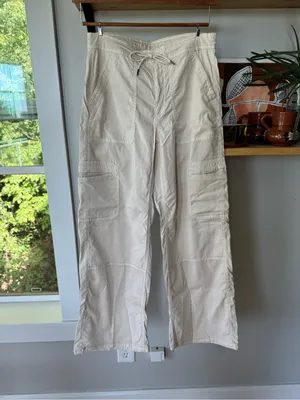 American Eagle Outfitters Ivory Beige Baggy Wide Leg Cargo Pants W Drawstring 4 thumbnail 14