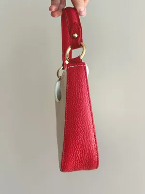 Micro Italian Leather Handbag / Crossbody Bag, Red/White, Mini Halfmoon thumbnail 2