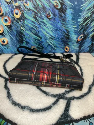 Coach Plaid Signature Wristlet in Red, Black and Tan thumbnail 4