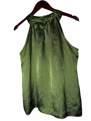 Y2K Apt. 9 Olive Green Satin Sleeveless Top Halter Beaded Sz Large Whimsygoth thumbnail 5