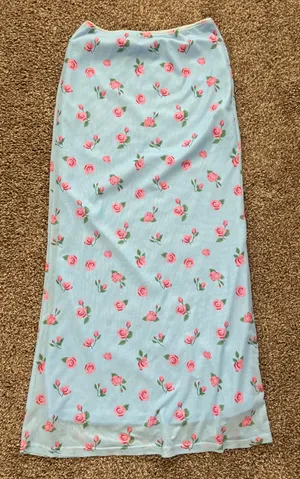 Boutique Baby blue maxi skirt floral print thumbnail 1