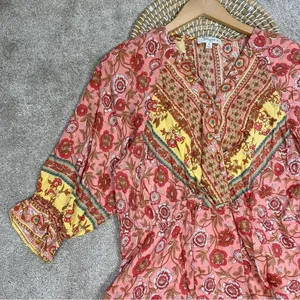 Umgee Floral Border Print Layered Mini Dress Boho Gypsy Rose Pink Plus Size 1X thumbnail 4