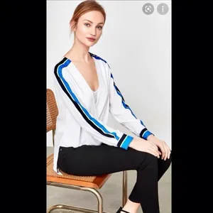 BCBGMAXAZRIA Seraphine Wrap Top White Blue Striped Sleeve Blouse Size XS thumbnail 10