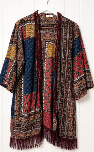 Altar'd State Fringe Kimono Cardigan Women's M/L Boho Patchwork Open Front thumbnail 1