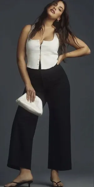 Maeve The Colette Ponte Crop Wide-Leg Pants Black‎ Linen Blend Size 30 thumbnail 1