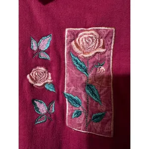 VTG Basic Editions Vintage Embroidered Rose Sweatshirt Collared Pullover‎ Sz L? Red Size L thumbnail 3
