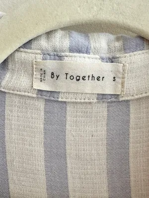 By Together Short Sleeve Button Down Striped Shirt, White/Periwinkle, Size Small thumbnail 6
