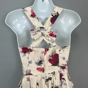 Hell Bunny Eloise‎ Mini Dress Rose Print Cream Bow Adjustable Straps Sz XS Retro thumbnail 7