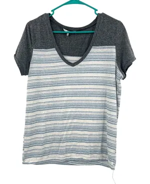 BKE Size Medium Shirt Gray Blue Striped V‎ Neck Short Sleeve Casual Neutral thumbnail 1