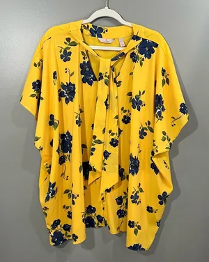 Laurie Felt V-Neck Printed Woven Knit Scarf Blouse thumbnail 1