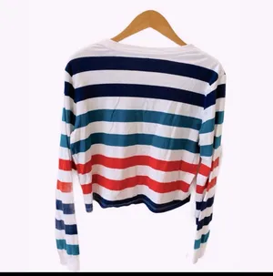 PacSun Retro Stripe Crop Top Long Sleeve White M 70s Blue Green Rust thumbnail 4